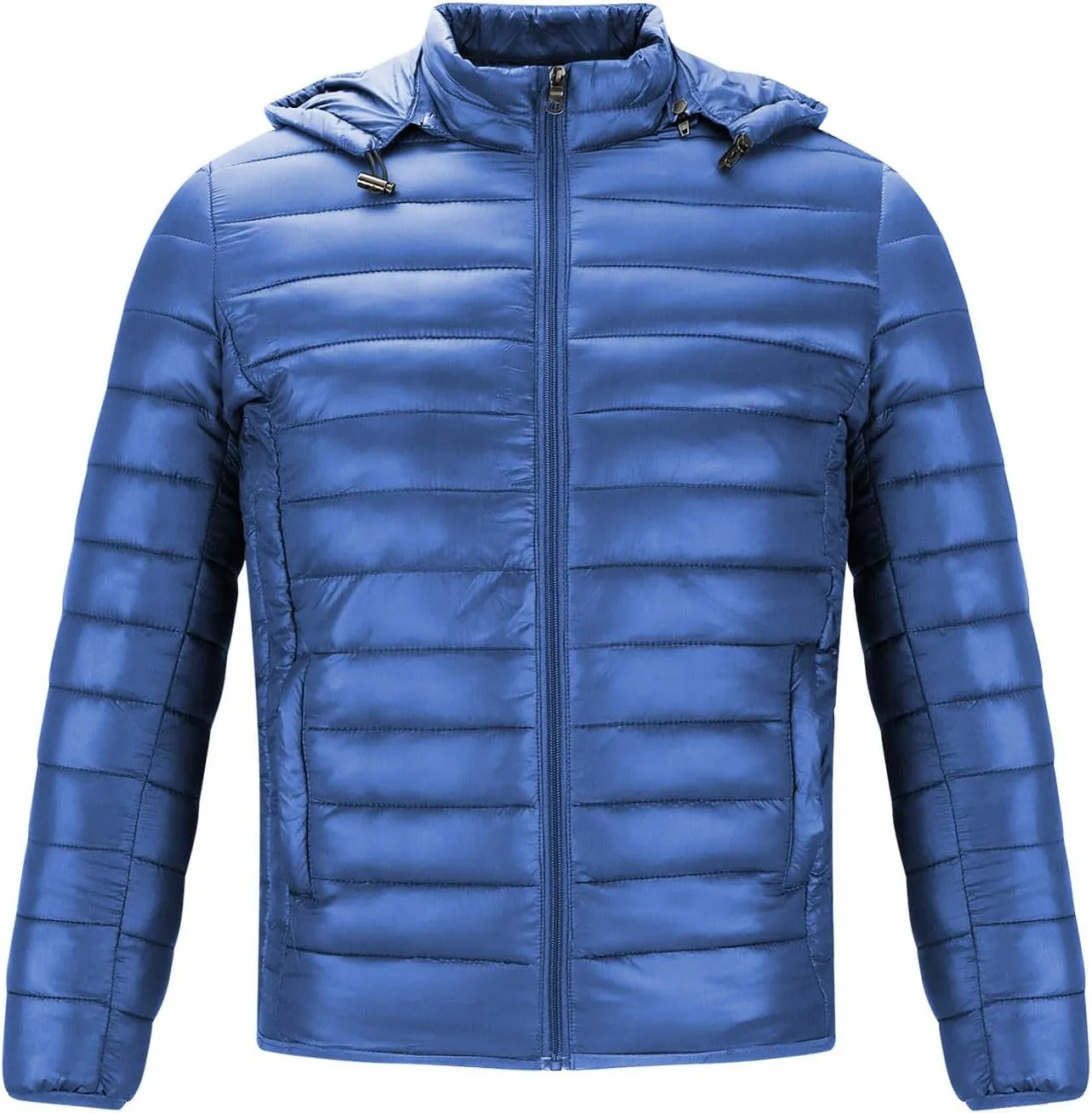 Men's Lightweight Puffer Jacket Plus Size Full Zip Warm Puffy Jackets Hooded Outerwear Winter Insulated Down Coat