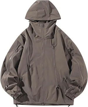 Men's Lightweight Softshell Jacket Outdoor Loose Windproof Hooded Jackets Outerwear for Men Hiking Cycling Travel