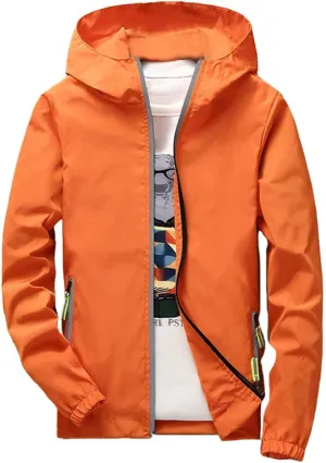 Mens Lightweight Waterproof Rain Jacket Reflect Light Windbreaker Casual Refleciton Zip Up Jackets with Hood Mens