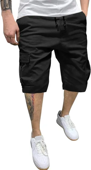 Men's Long Cargo Shorts Casual Cotton Twill Chino Pants Comfort Waistband Relaxed Fit Multi-Pockets Cargos for Men