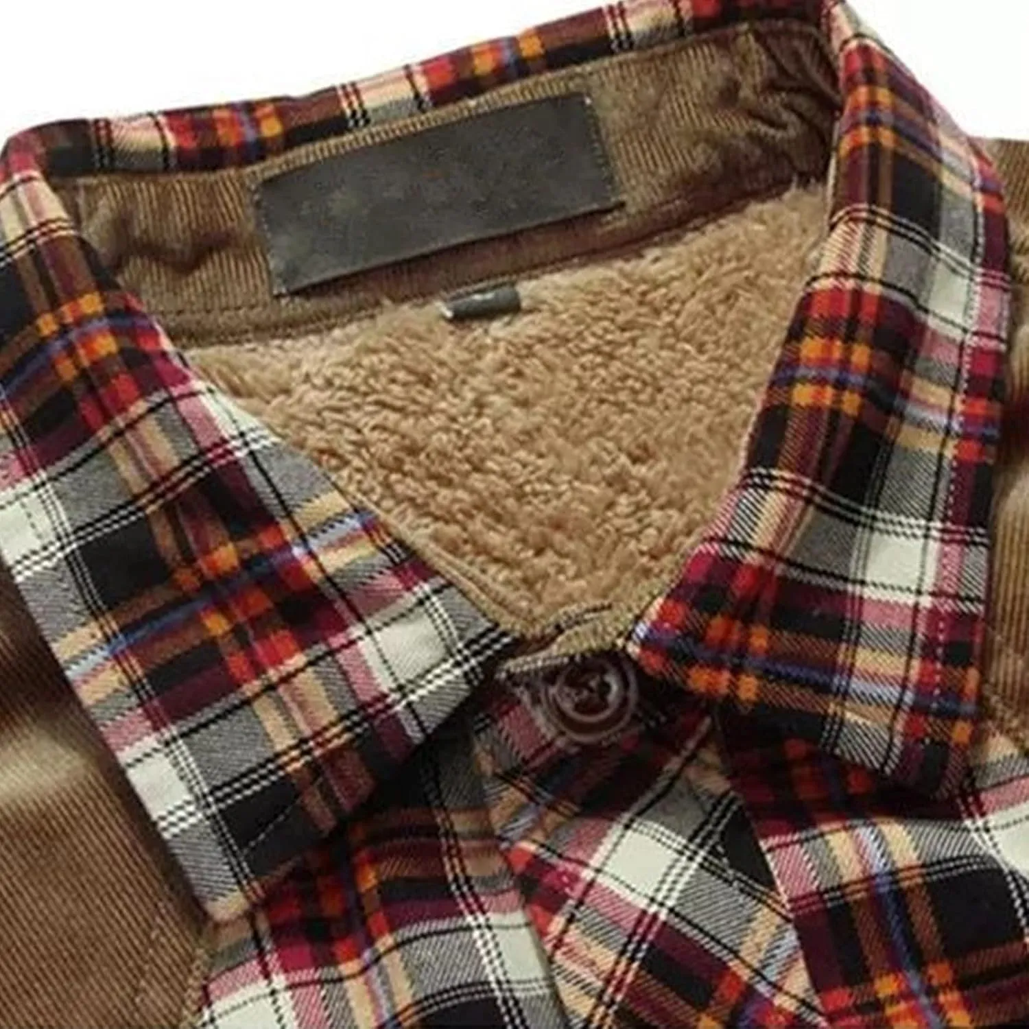 Mens Long Sleeve Berber Fleece Lined Button Down Camp Flannel Shirts Brushed Cotton Thermal Sherpa Plaid Jackets