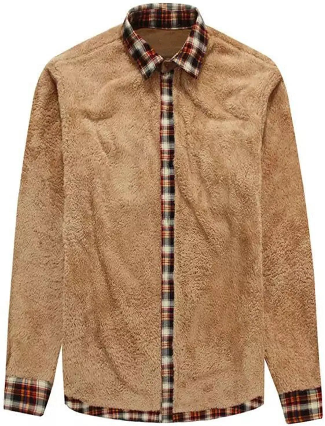 Mens Long Sleeve Berber Fleece Lined Button Down Camp Flannel Shirts Brushed Cotton Thermal Sherpa Plaid Jackets