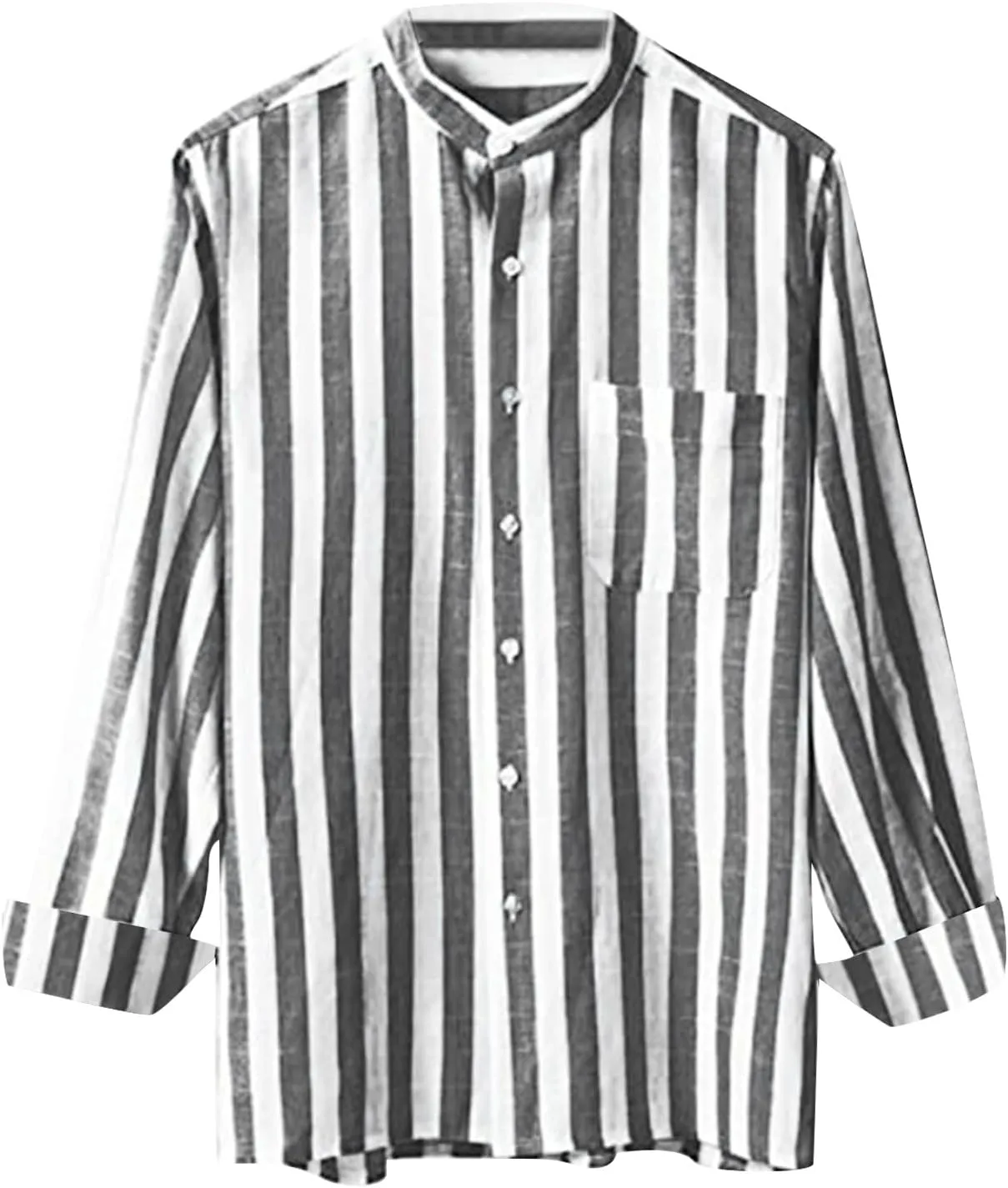Men's Long Sleeve Casual Button Down Linen Shirts Striped Henley Shirt Untucked Shirts for Men Trendy Dress Shirt