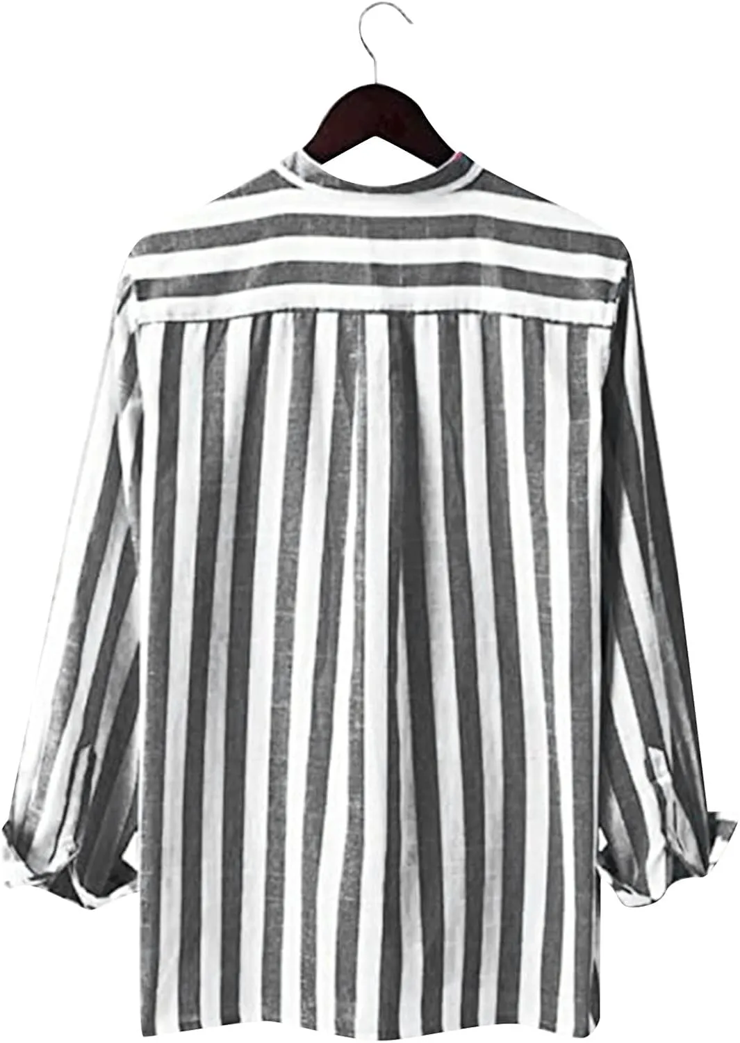 Men's Long Sleeve Casual Button Down Linen Shirts Striped Henley Shirt Untucked Shirts for Men Trendy Dress Shirt