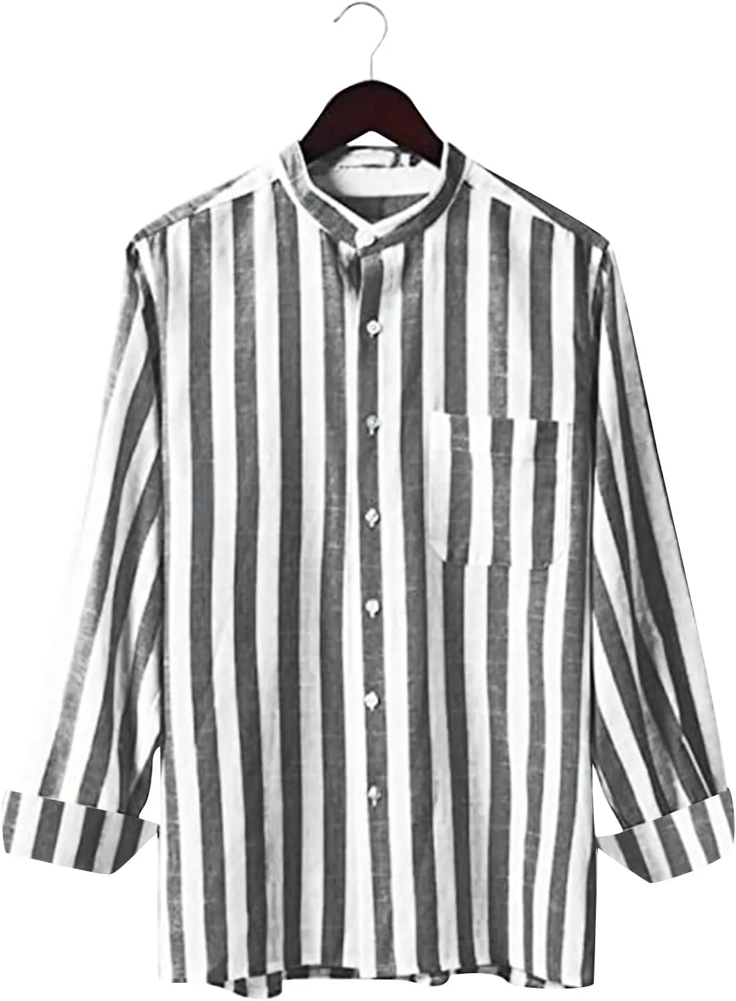 Men's Long Sleeve Casual Button Down Linen Shirts Striped Henley Shirt Untucked Shirts for Men Trendy Dress Shirt