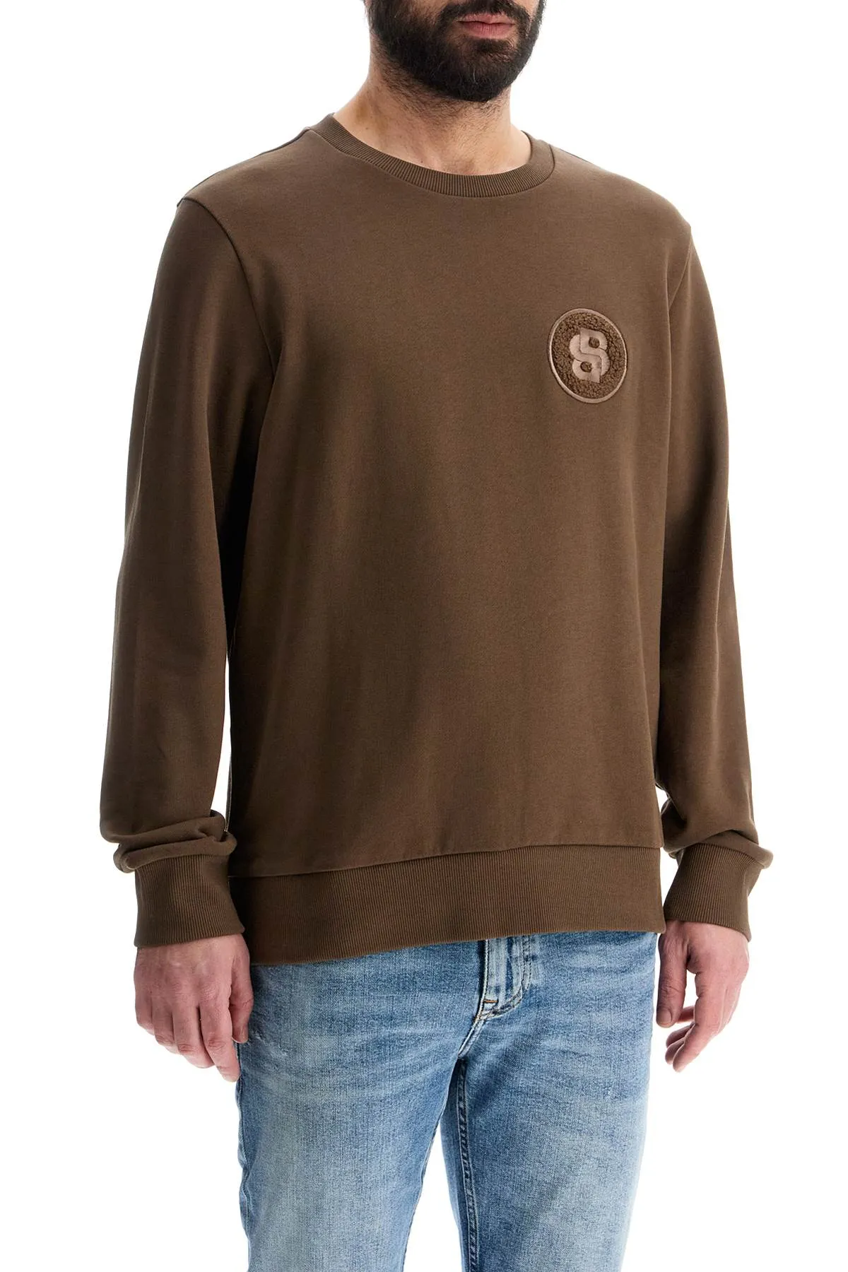 men's long sleeve crew neck cotton sweatshirt in green 50523918 OPEN GREEN