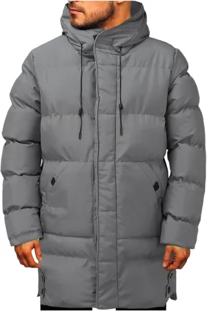Men's Long Winter Coats Heavy Puffer Jacket with Hood Long Parka Thicken Puffy Quilted Padded Jackets Outerwear