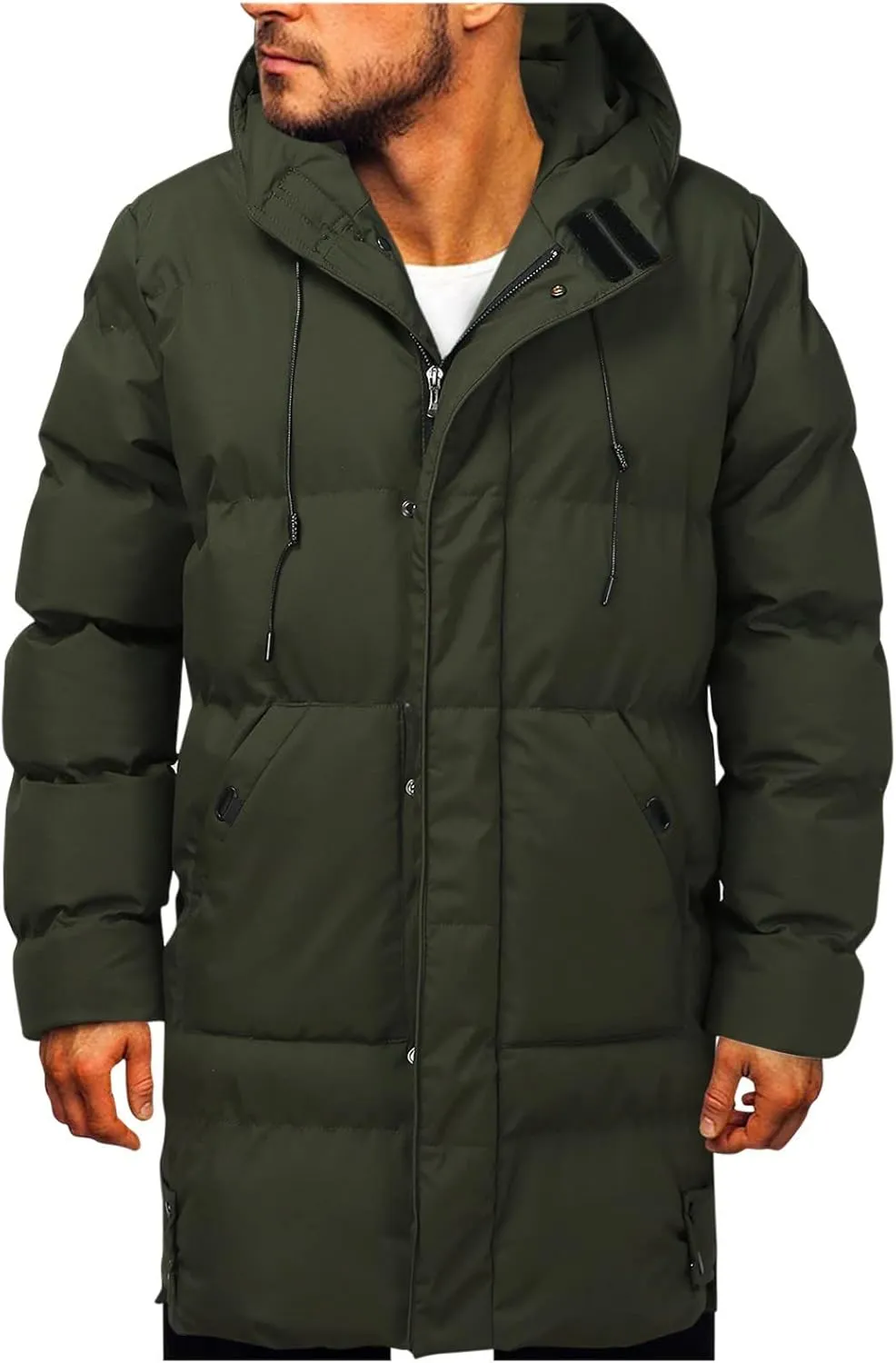 Men's Long Winter Coats Heavy Puffer Jacket with Hood Long Parka Thicken Puffy Quilted Padded Jackets Outerwear