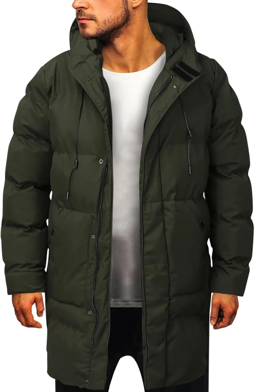 Men's Long Winter Coats Heavy Puffer Jacket with Hood Long Parka Thicken Puffy Quilted Padded Jackets Outerwear