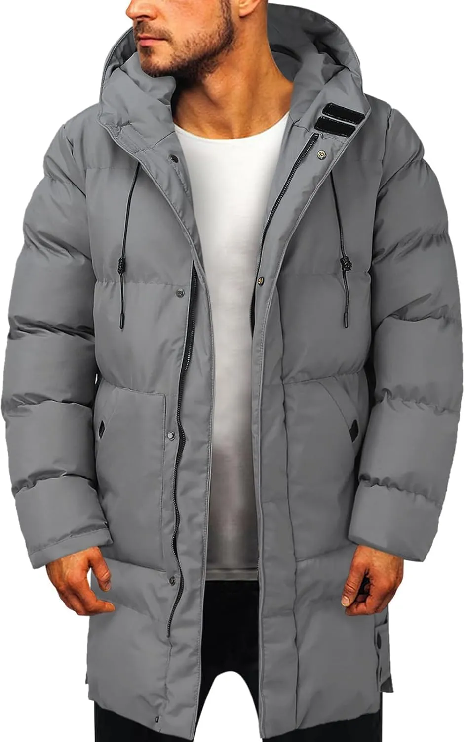 Men's Long Winter Coats Heavy Puffer Jacket with Hood Long Parka Thicken Puffy Quilted Padded Jackets Outerwear