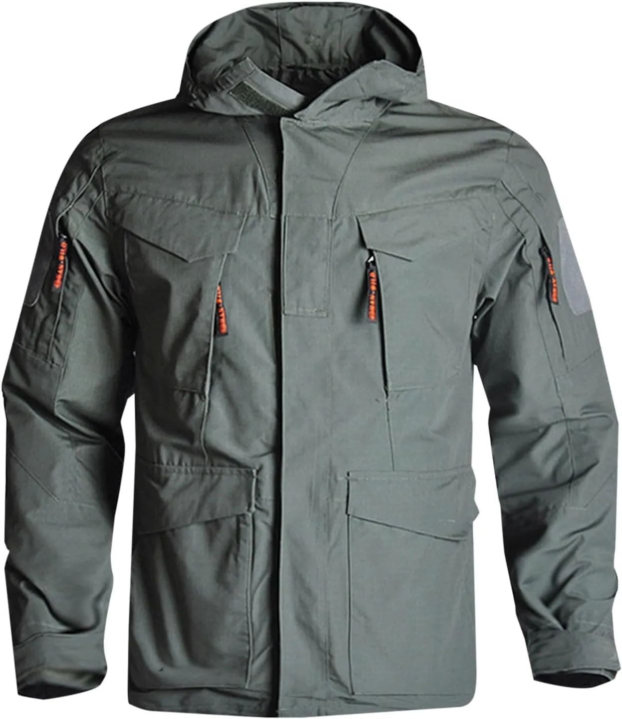 Men's Military Tactical Rain Jacket with Multi-Pockets Warm Outdoor Hiking Hooded Raincoat Waterproof Windbreaker