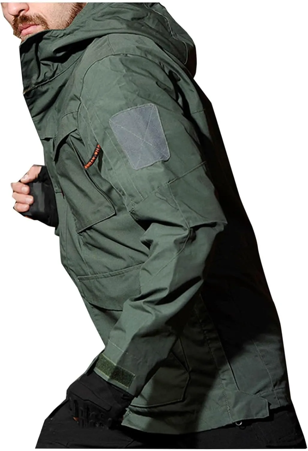 Men's Military Tactical Rain Jacket with Multi-Pockets Warm Outdoor Hiking Hooded Raincoat Waterproof Windbreaker