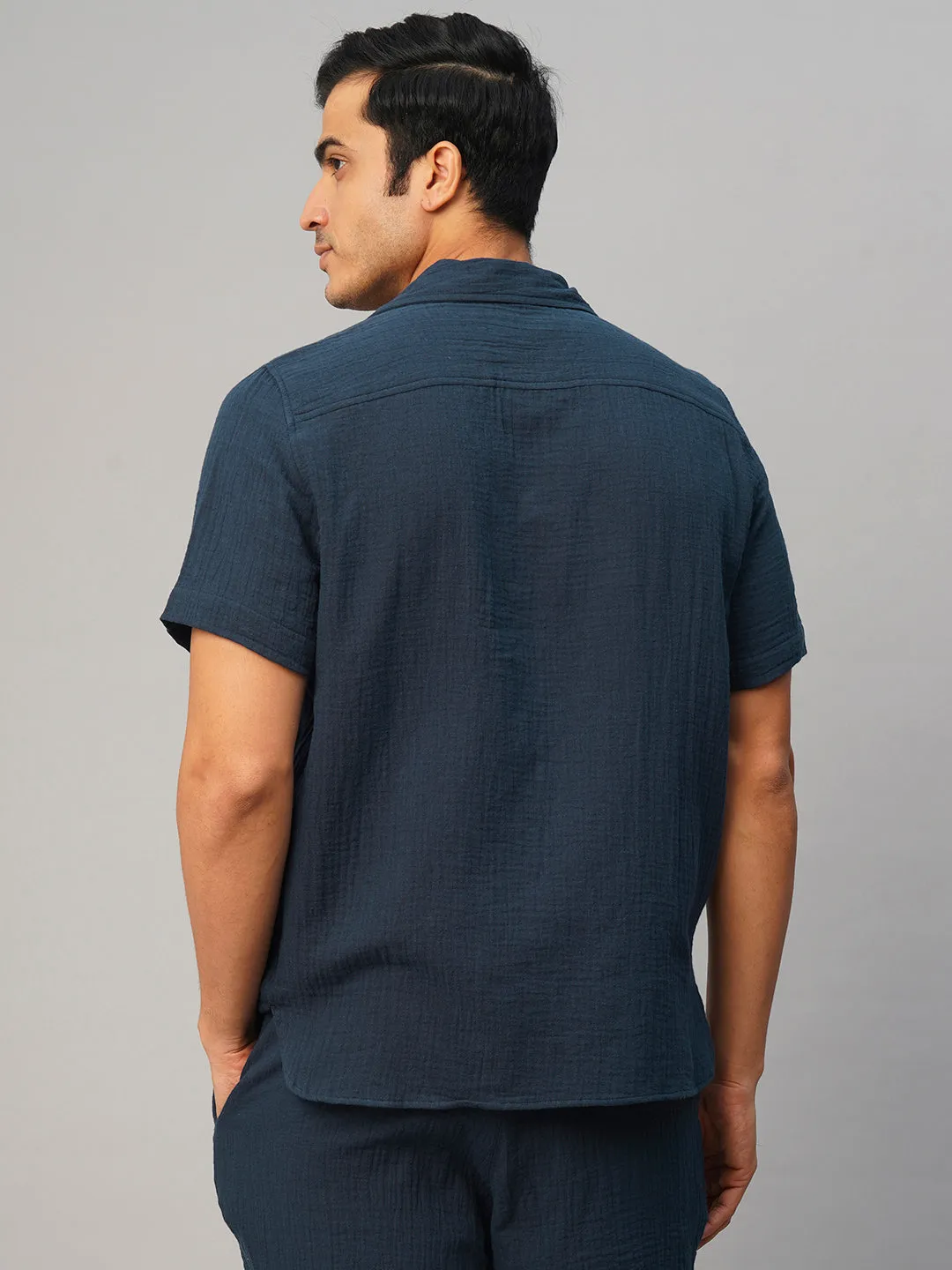 Men's Navy Cotton Loose Fit Shirt