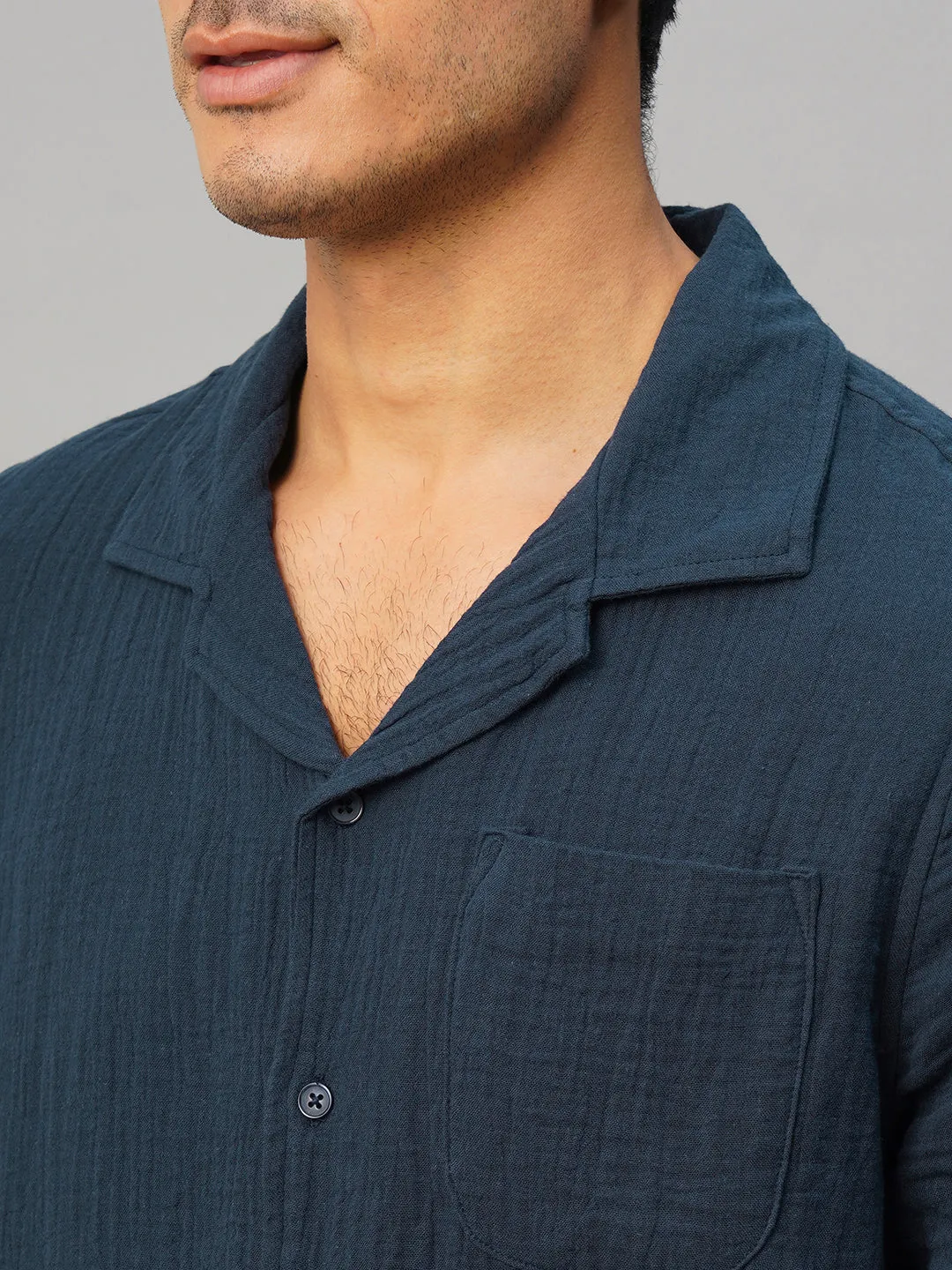 Men's Navy Cotton Loose Fit Shirt