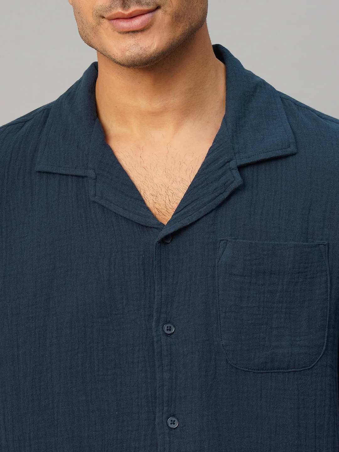 Men's Navy Cotton Loose Fit Shirt