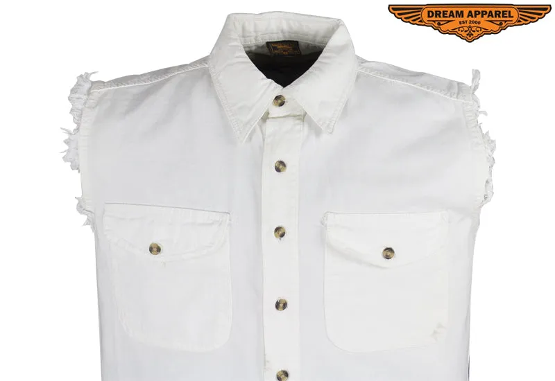 Mens Off White Sleeveles Motorcycle Shirt