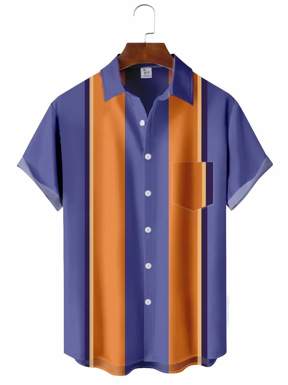 Men's Orange-purple Contrast Bowling Casual Short Sleeve Shirt