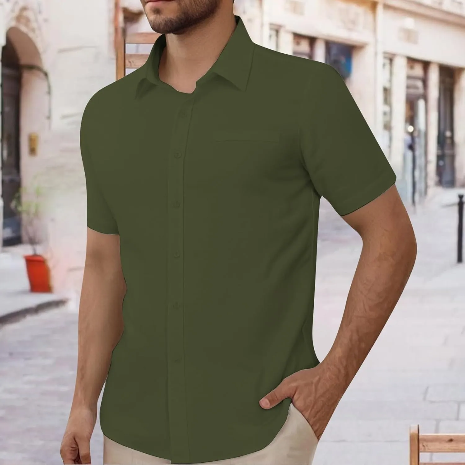 Men's Oxford Shirts Summer Fashion Short Sleeve Button Down Dress Shirt Lightweight Cotton Linen Casual Beach Tops