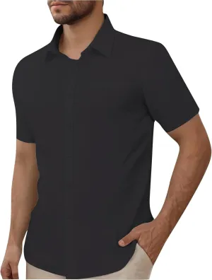 Men's Oxford Shirts Summer Fashion Short Sleeve Button Down Dress Shirt Lightweight Cotton Linen Casual Beach Tops