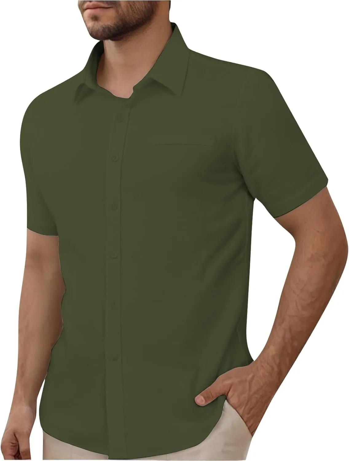Men's Oxford Shirts Summer Fashion Short Sleeve Button Down Dress Shirt Lightweight Cotton Linen Casual Beach Tops
