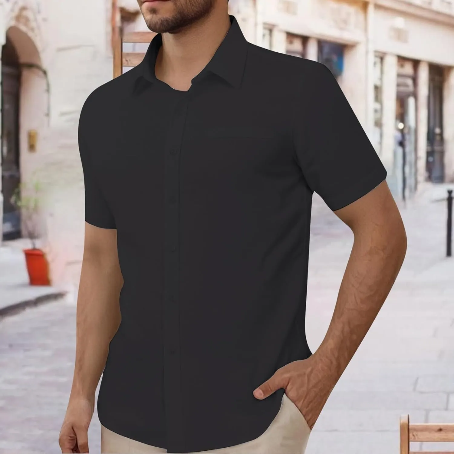 Men's Oxford Shirts Summer Fashion Short Sleeve Button Down Dress Shirt Lightweight Cotton Linen Casual Beach Tops