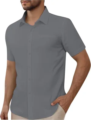 Men's Oxford Shirts Summer Fashion Short Sleeve Button Down Dress Shirt Lightweight Cotton Linen Casual Beach Tops