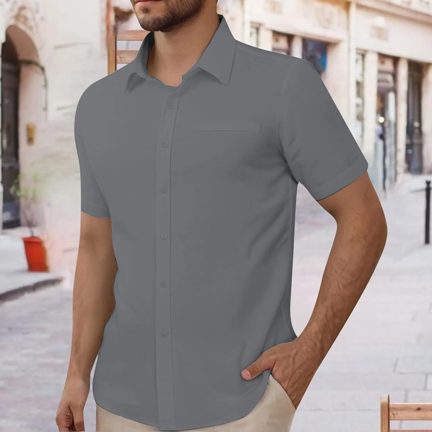Men's Oxford Shirts Summer Fashion Short Sleeve Button Down Dress Shirt Lightweight Cotton Linen Casual Beach Tops