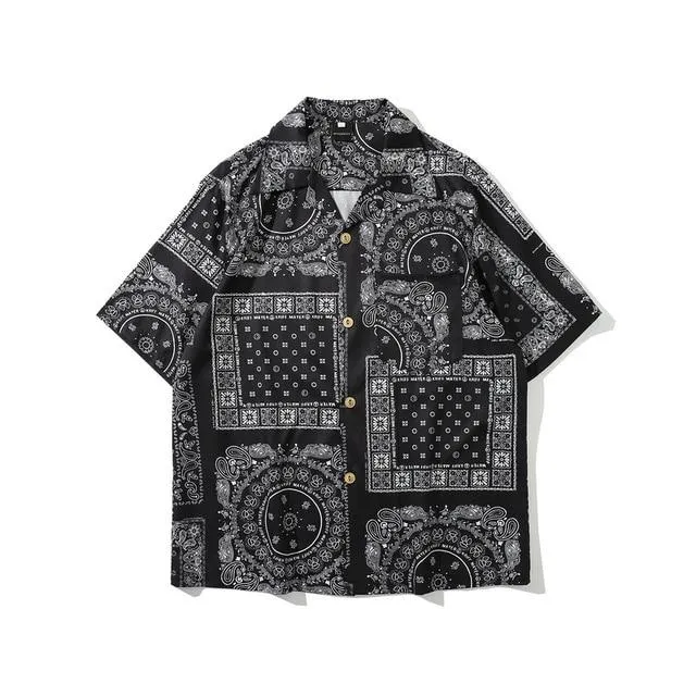 Mens Paisley Floral Print Hawaii Beach Shirts Harajuku Streetwear Summer