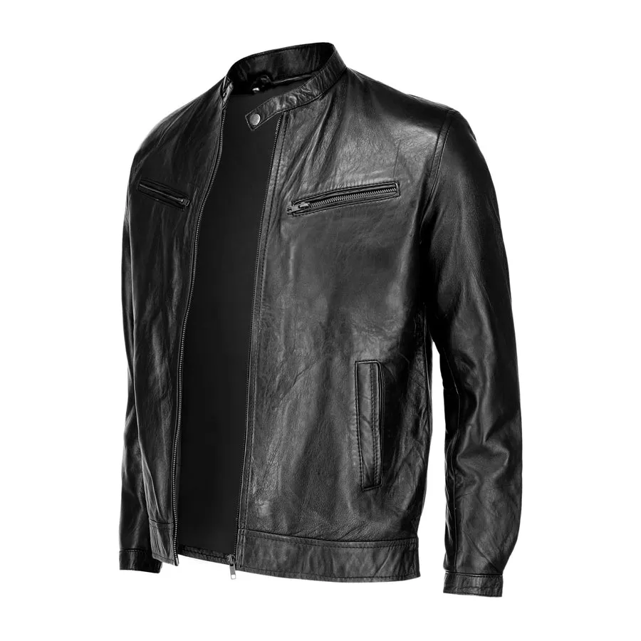 Mens Pure Sheep Leather Zipper Front Pockets Jacket