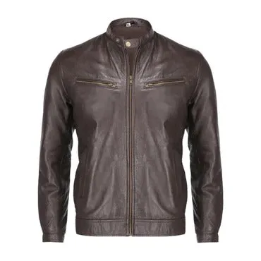 Mens Pure Sheep Leather Zipper Front Pockets Jacket
