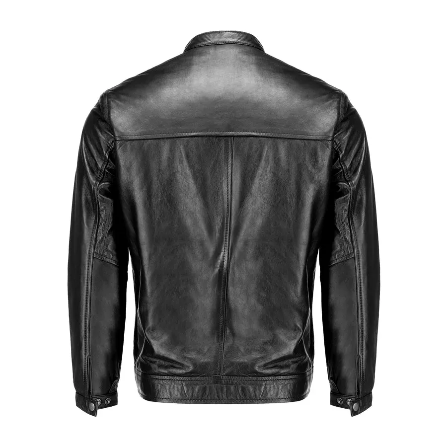 Mens Pure Sheep Leather Zipper Front Pockets Jacket