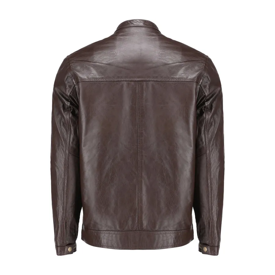 Mens Pure Sheep Leather Zipper Front Pockets Jacket