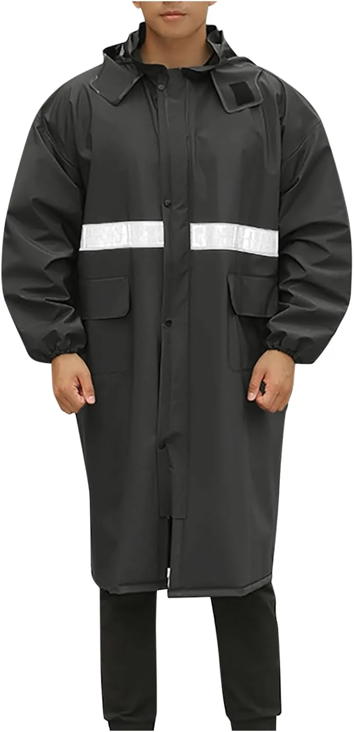 Men's Rain Jacket with Hood Reflective Stripe Water Proof Lightweight Active Long Raincoat Sweater Fleece for Men