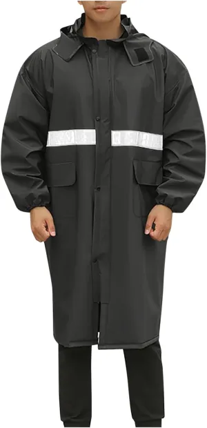 Men's Rain Jacket with Hood Reflective Stripe Water Proof Lightweight Active Long Raincoat Sweater Fleece for Men