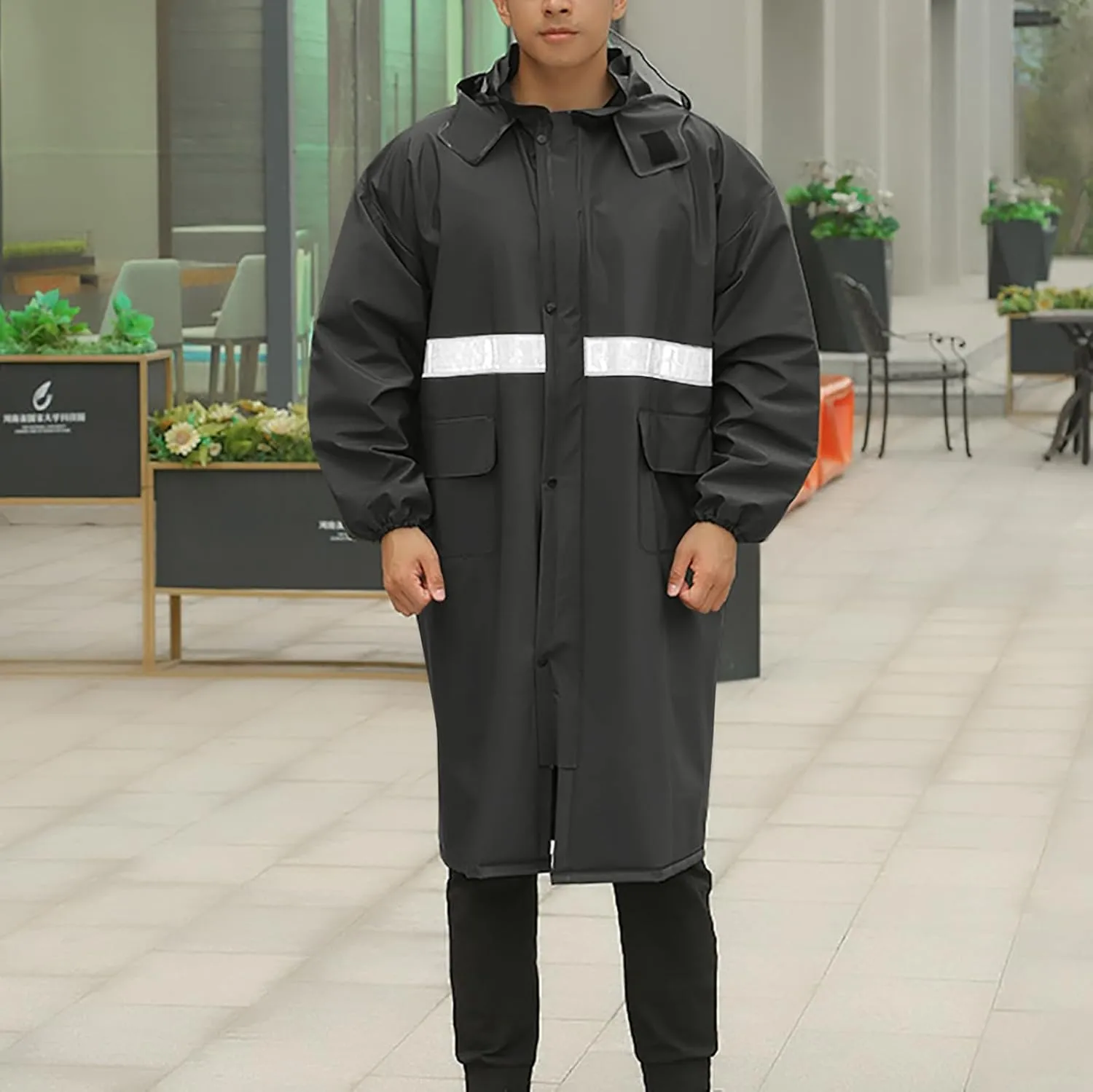 Men's Rain Jacket with Hood Reflective Stripe Water Proof Lightweight Active Long Raincoat Sweater Fleece for Men