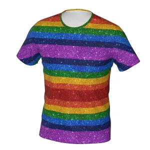 Men's Rainbow Pride Bling/Star/Geometric/Floral/Lighting Print Striped Pop Art Glitter Hip-Hop Short-Sleeved T-Shirt