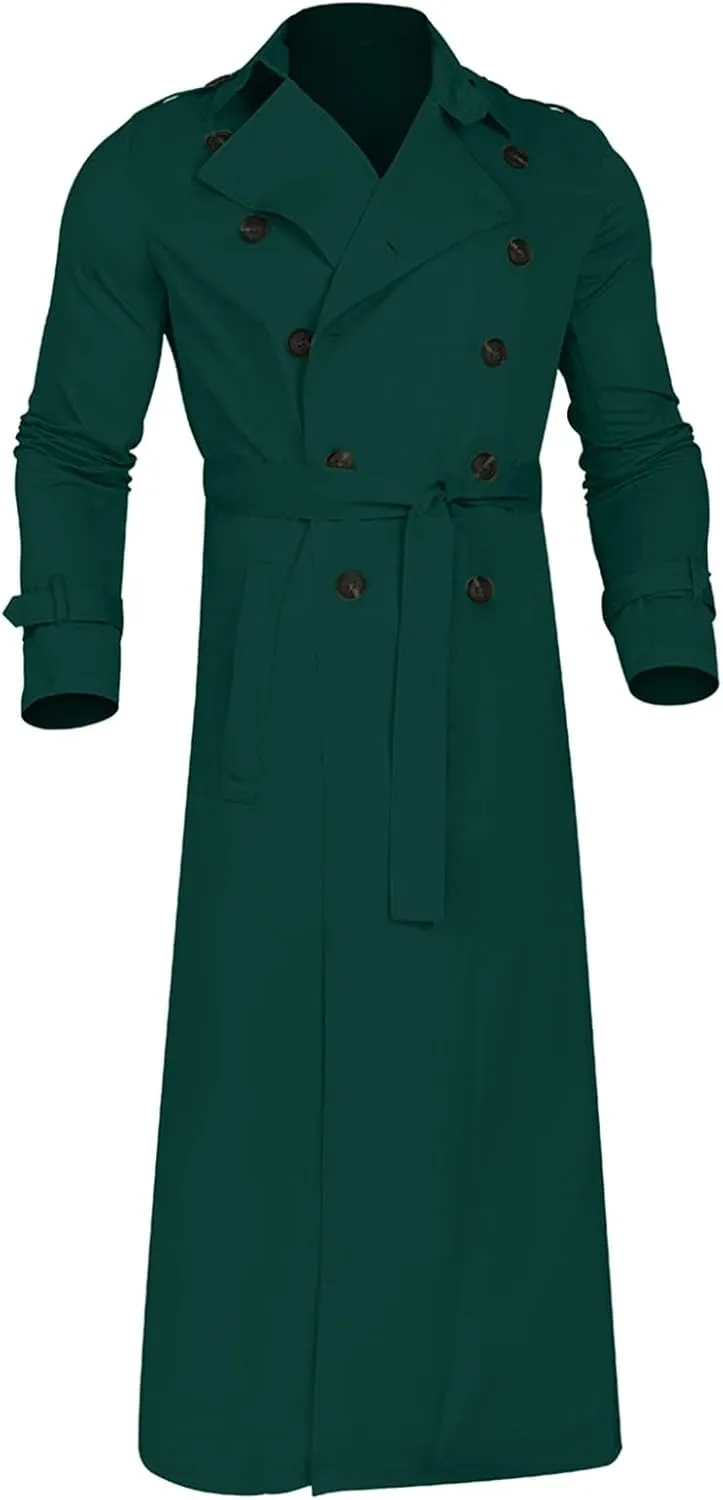 Mens Retro Faux Leather Trench Coat Vintage Long Coats Steampunk Gothic Jacket Overcoat Windbreaker Trench Coat