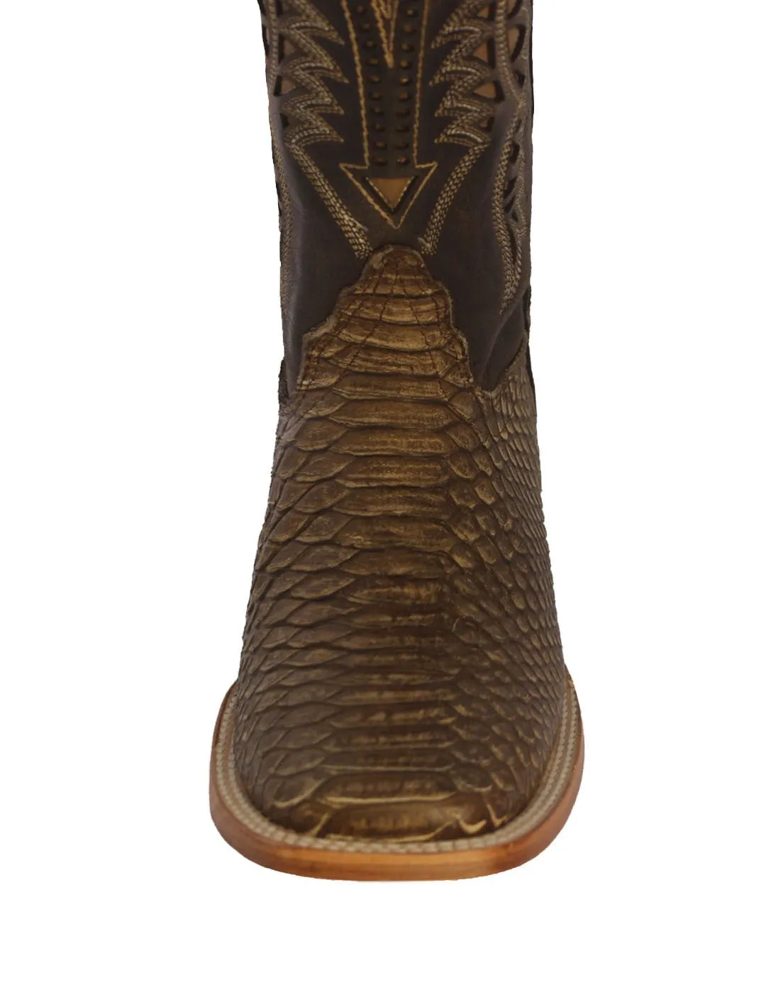 Mens Rustic Sand Snake Print Leather Cowboy Boots - Square Toe