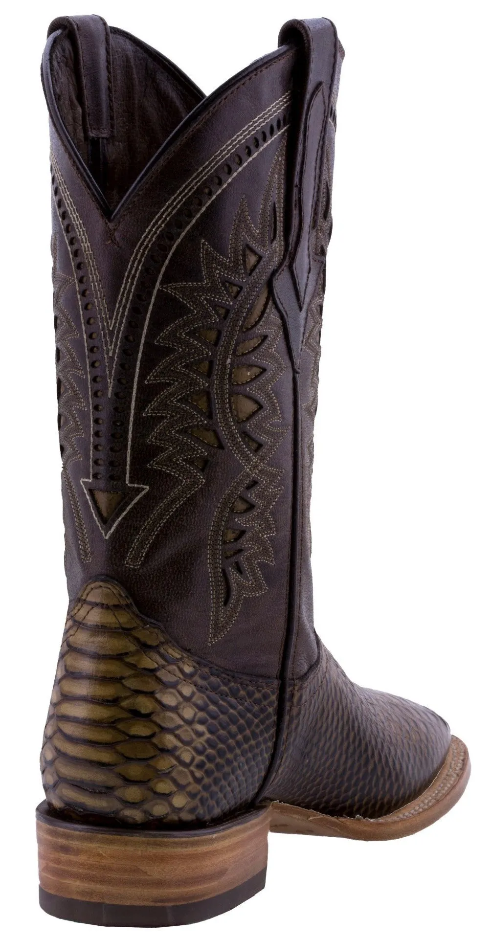 Mens Rustic Sand Snake Print Leather Cowboy Boots - Square Toe