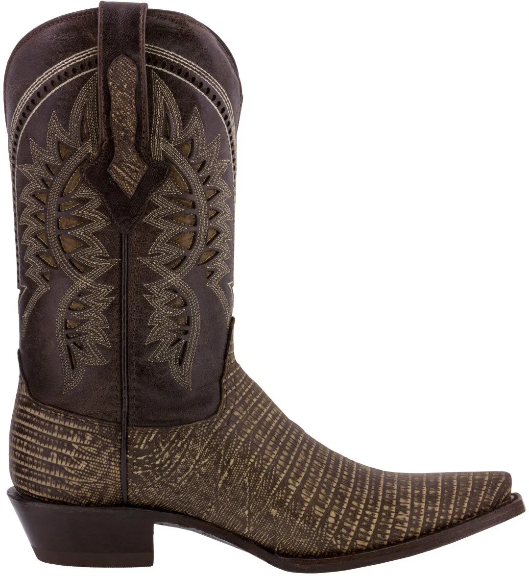 Mens Rustic Sand Teju Lizard Print Leather Cowboy Boots Snip Toe