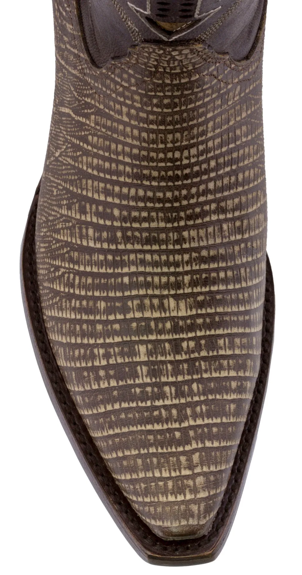 Mens Rustic Sand Teju Lizard Print Leather Cowboy Boots Snip Toe