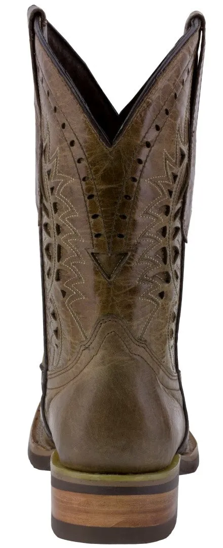 Mens Sand Western Leather Cowboy Boots Snake Print - Square Toe