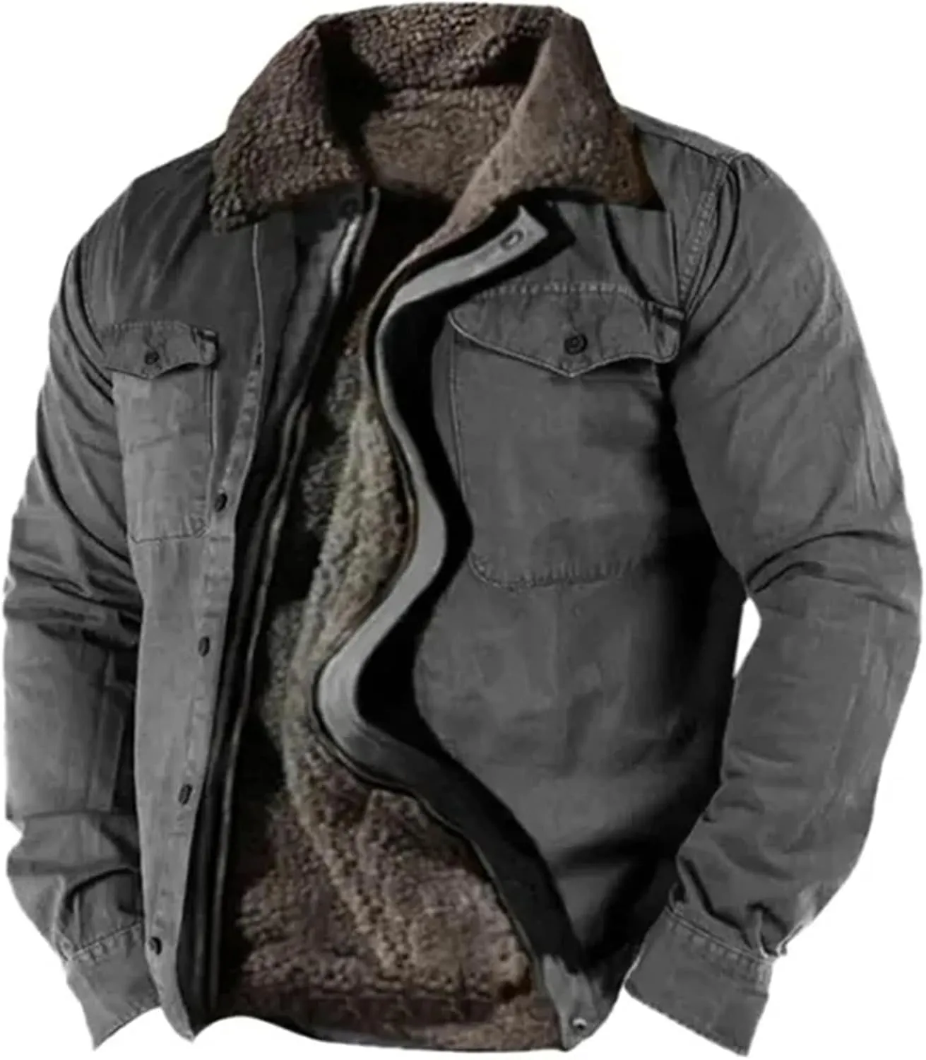Mens Sherpa Lined Jacket Full Zip Military Heavyweight Fleece Jackets Winter Active Work Jackets Warm Coat for Men