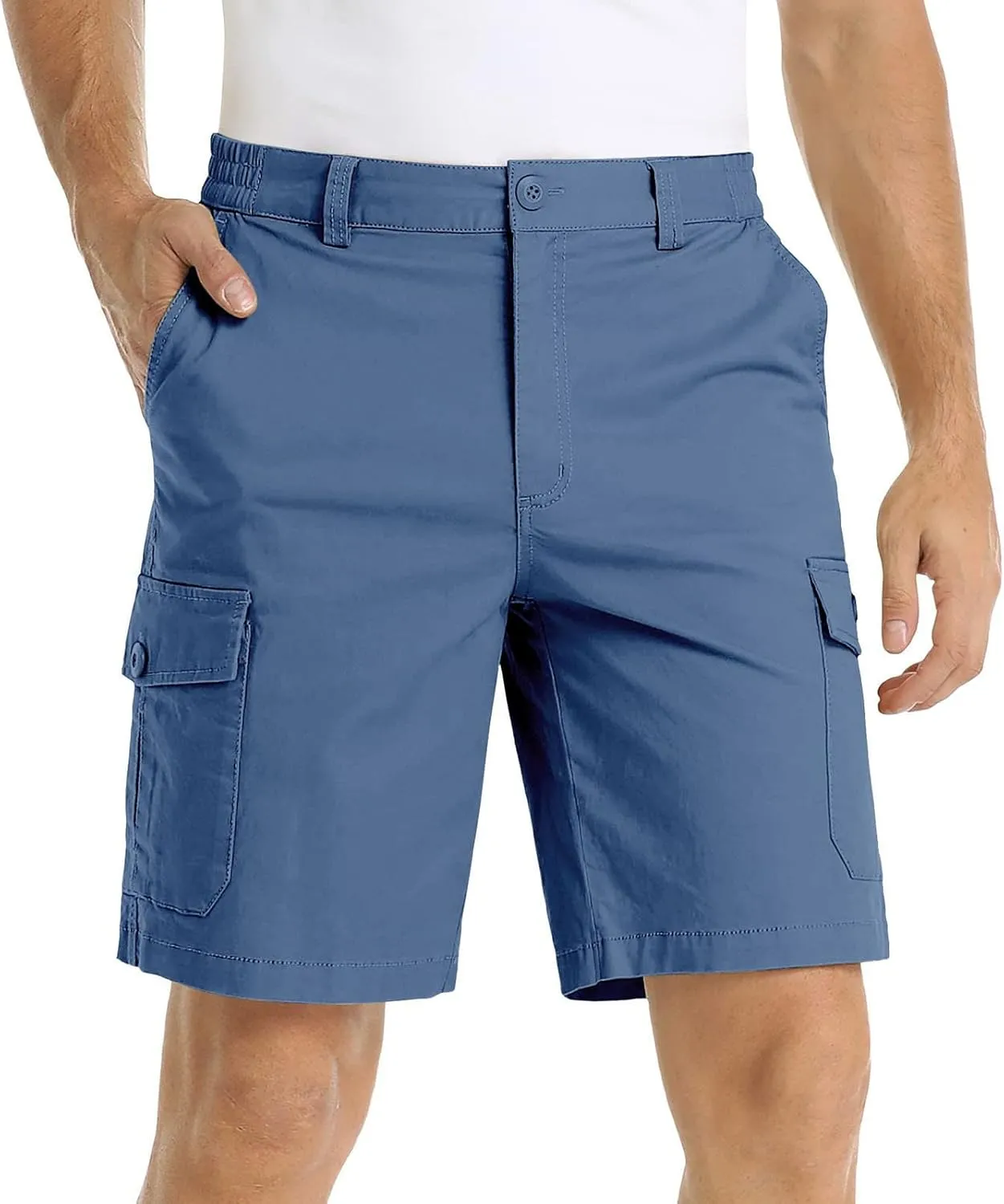 Mens Shorts Cargo Cotton Shorts Relaxed Fit Men Running Hiking Shorts Casual Shorts Elastic Waist Multic-Pocket