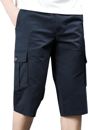 Mens Shorts Elastic Waist Cargo Shorts Cotton Work Shorts Multi Pocket Casual Comfort Flex Waistband Shorts