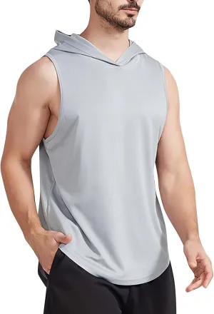 Men's Sleeveless Hoodie Summer Casual Loose Lightweight Pullove Moisture Wicking Athletic Gym Quick Dry Sweatshirt Big&Tall