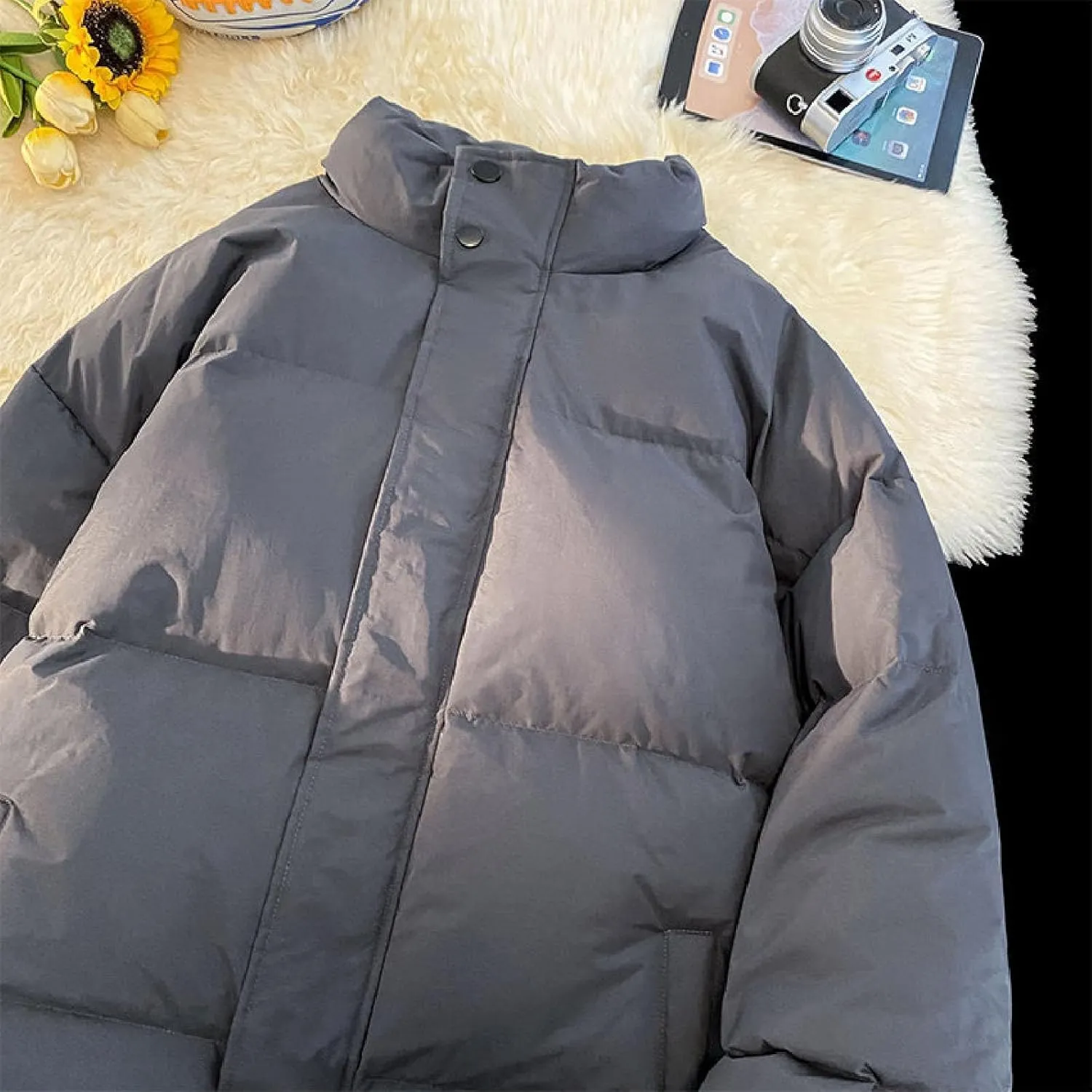 Men's Stand Collar Down Jacket Insulated Puffer Coat for Snow Ski Zip Up Padded Puffer Jacket Winter Jackets Outerwear