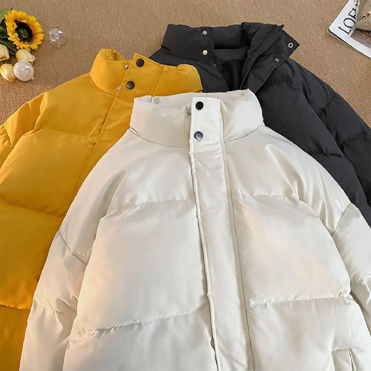 Men's Stand Collar Down Jacket Insulated Puffer Coat for Snow Ski Zip Up Padded Puffer Jacket Winter Jackets Outerwear