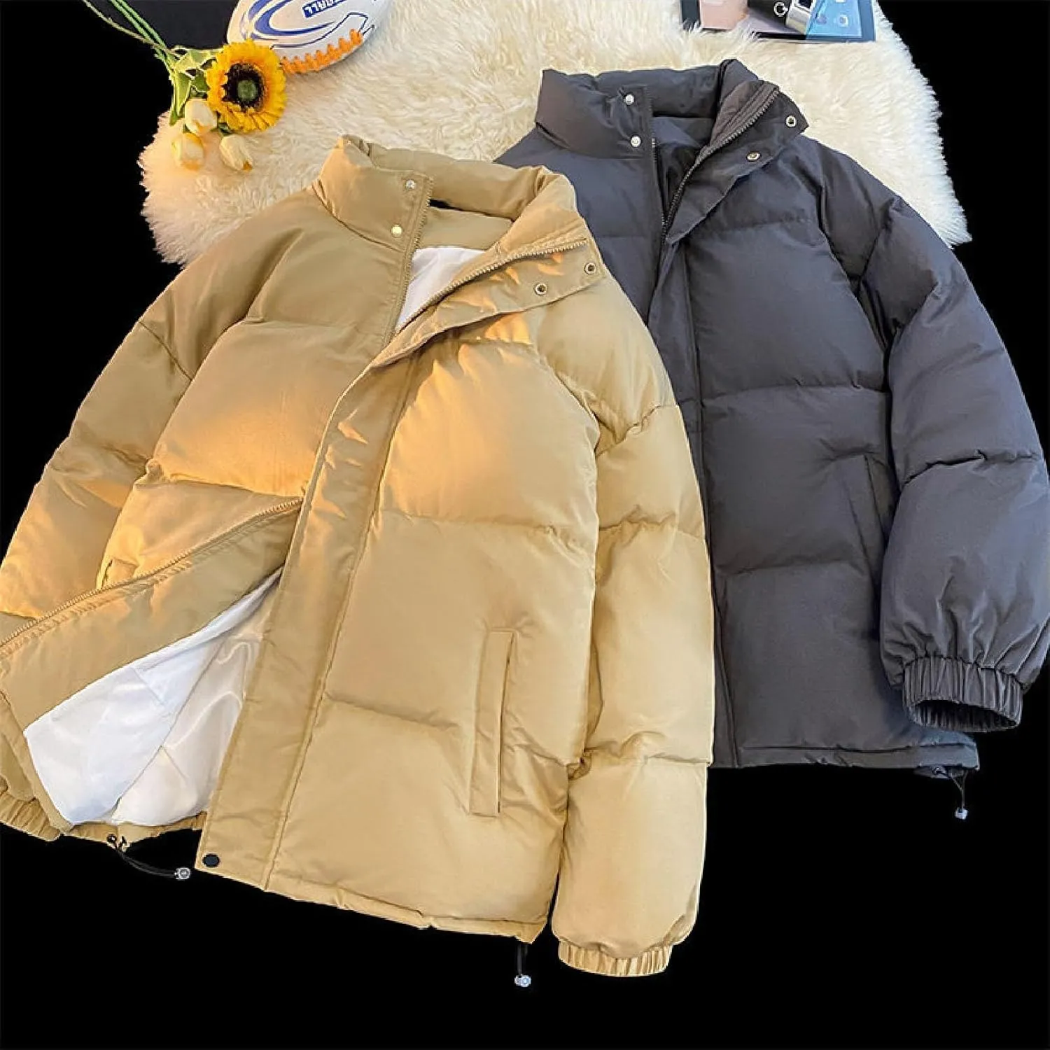 Men's Stand Collar Down Jacket Insulated Puffer Coat for Snow Ski Zip Up Padded Puffer Jacket Winter Jackets Outerwear