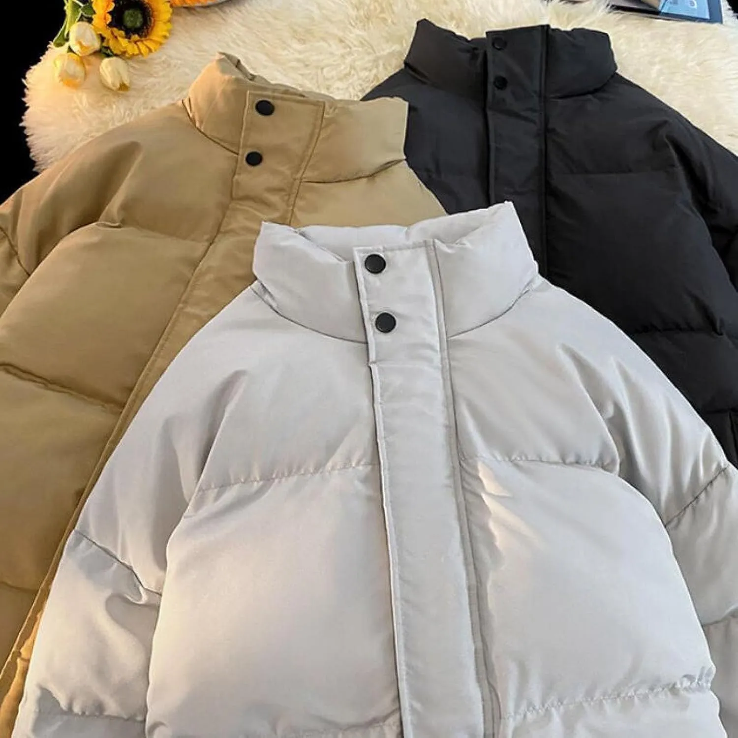 Men's Stand Collar Down Jacket Insulated Puffer Coat for Snow Ski Zip Up Padded Puffer Jacket Winter Jackets Outerwear